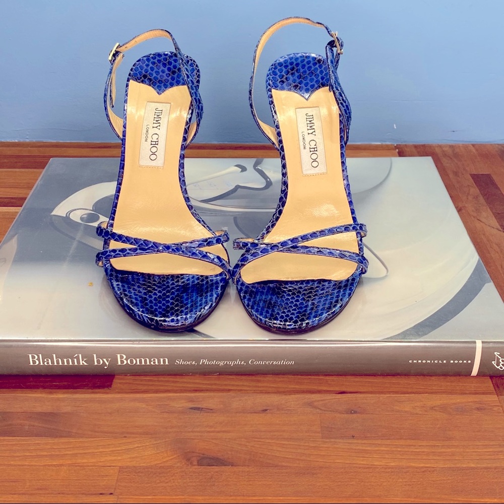 Jimmy Choo Blue Snakeskin Heels - Picture 2 of 10